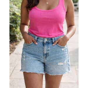 GAP Denim Midi Jean Shorts Womens 30 Blue Distressed Raw Hem 5” Inseam